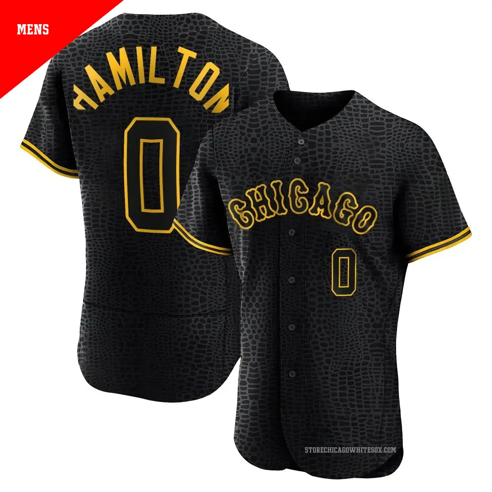 Men's ＃0 Billy Hamilton Chicago White Sox Black Authentic Snake Skin City Jersey