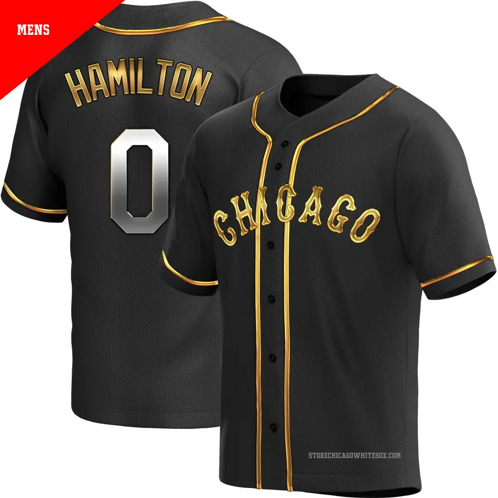 Men's ＃0 Billy Hamilton Chicago White Sox Gold Replica Black en Alternate Jersey