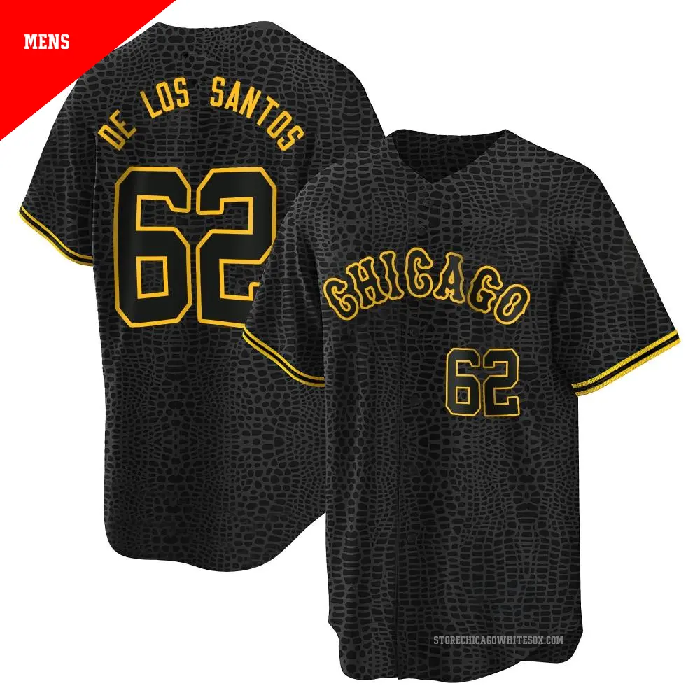 Men's ＃62 Enyel De Los Santos Chicago White Sox Black Replica Snake Skin City Jersey