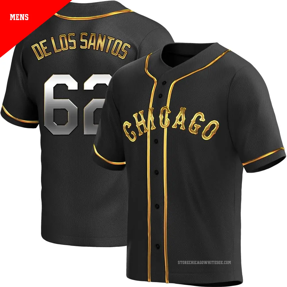 Men's ＃62 Enyel De Los Santos Chicago White Sox Gold Replica Black en Alternate Jersey