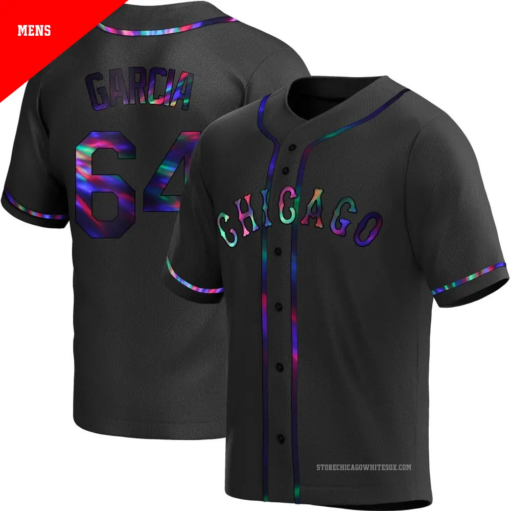 Men's ＃64 Deivi Garcia Chicago White Sox Black Replica Holographic Alternate Jersey