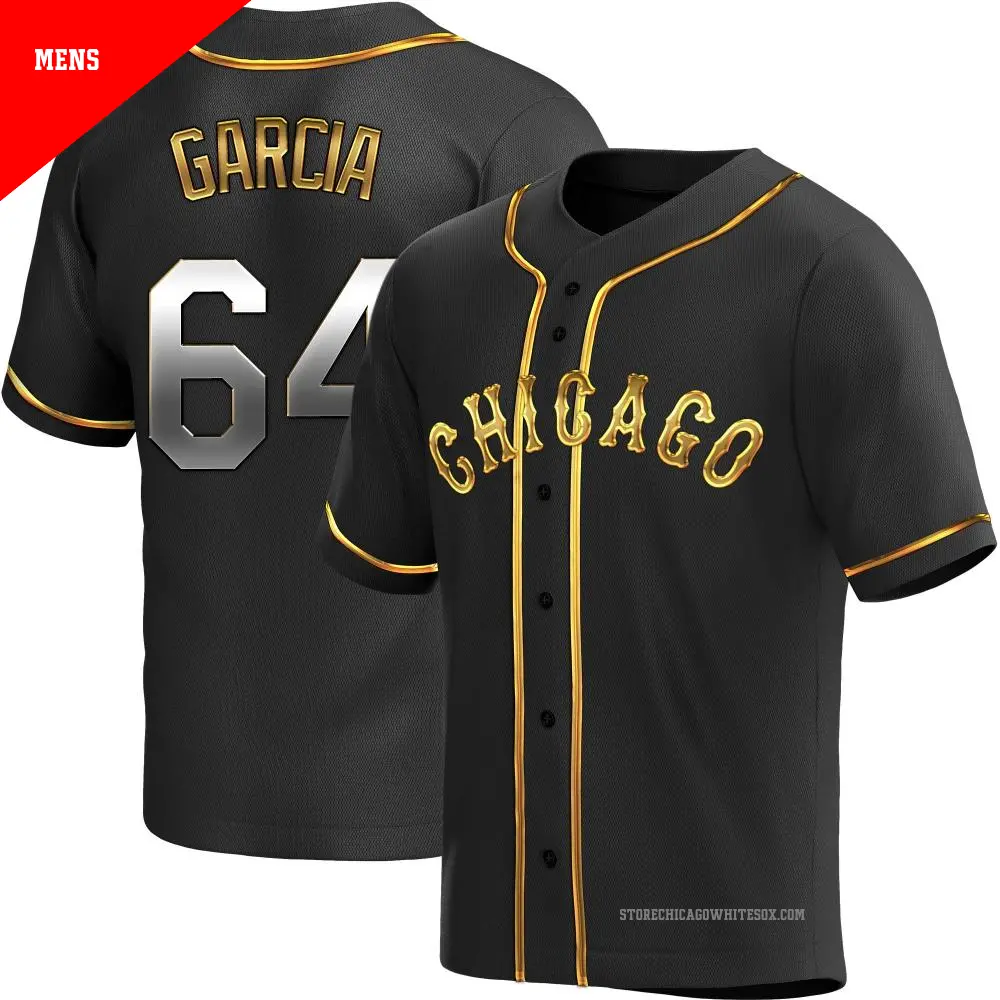 Men's ＃64 Deivi Garcia Chicago White Sox Gold Replica Black en Alternate Jersey