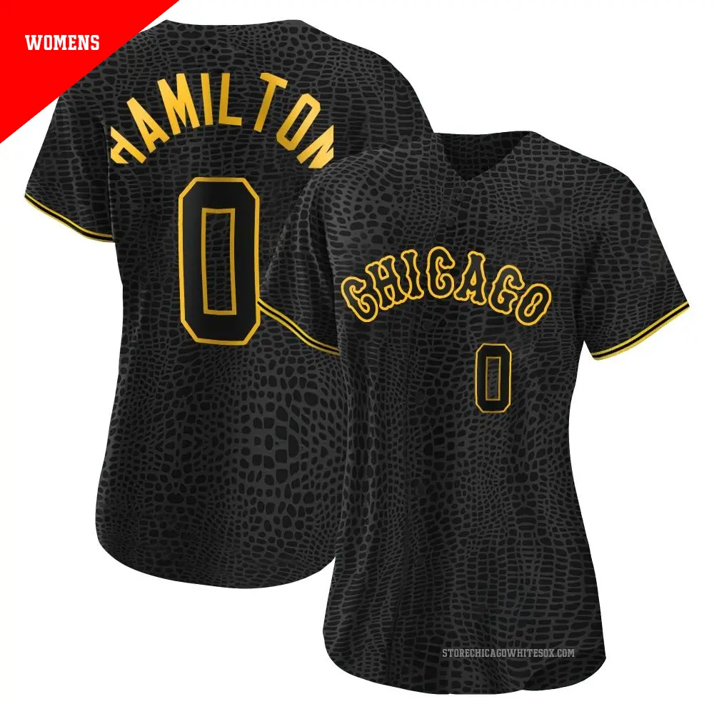 Women's ＃0 Billy Hamilton Chicago White Sox Black Authentic Snake Skin City Jersey