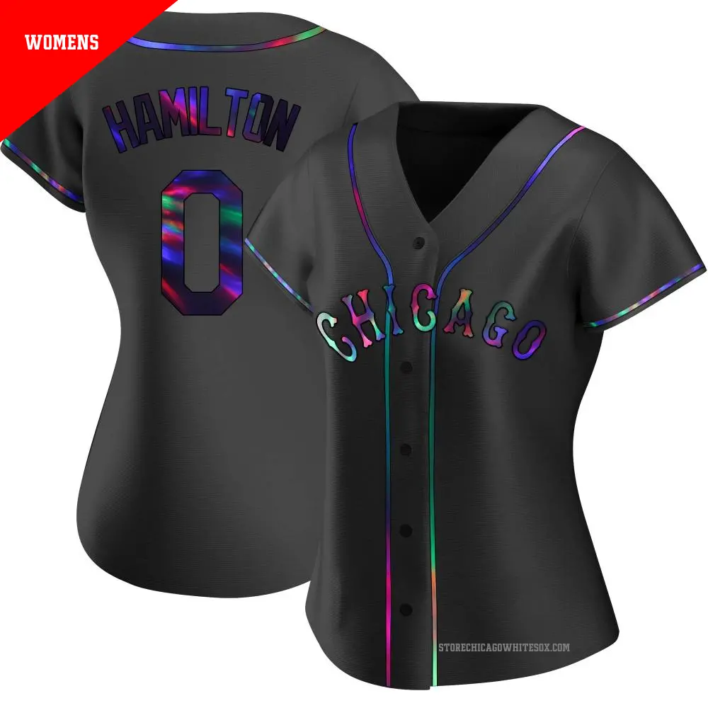 Women's ＃0 Billy Hamilton Chicago White Sox Black Replica Holographic Alternate Jersey