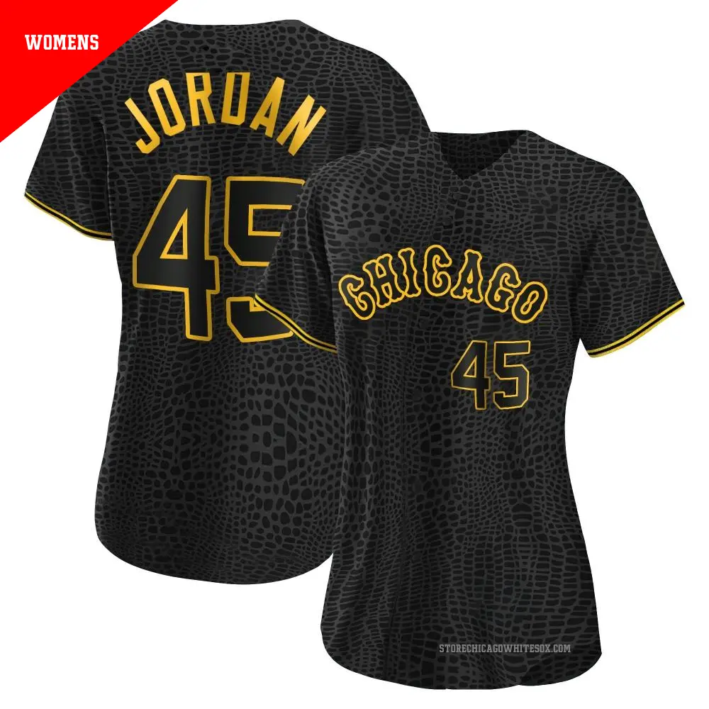 Women s 45 Michael Jordan Chicago White Sox Black Authentic Snake Skin City Jersey