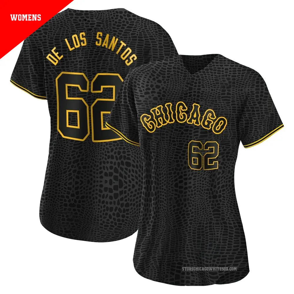 Women's ＃62 Enyel De Los Santos Chicago White Sox Black Authentic Snake Skin City Jersey