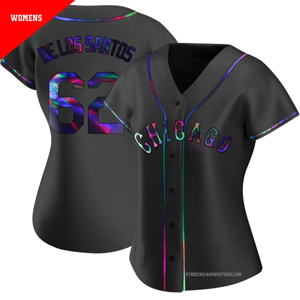 Women's ＃62 Enyel De Los Santos Chicago White Sox Black Replica Holographic Alternate Jersey