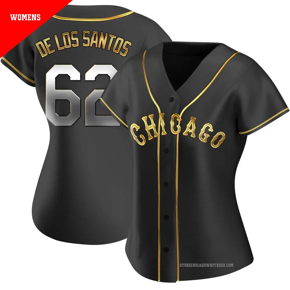 Women's ＃62 Enyel De Los Santos Chicago White Sox Gold Replica Black en Alternate Jersey