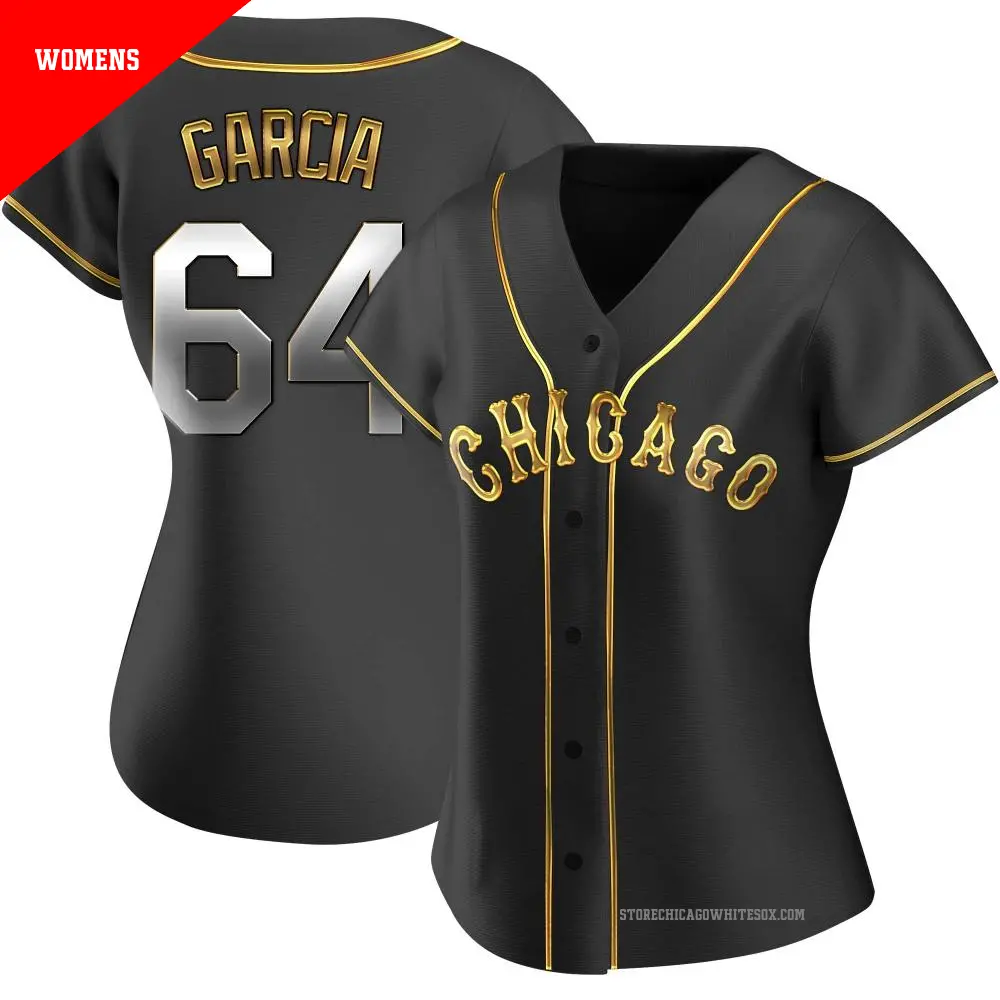 Women's ＃64 Deivi Garcia Chicago White Sox Gold Replica Black en Alternate Jersey