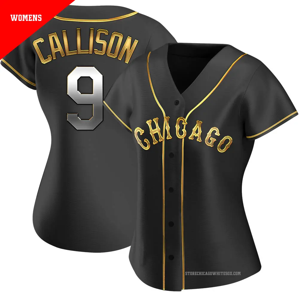 Women's ＃9 Johnny Callison Chicago White Sox Gold Replica Black en Alternate Jersey