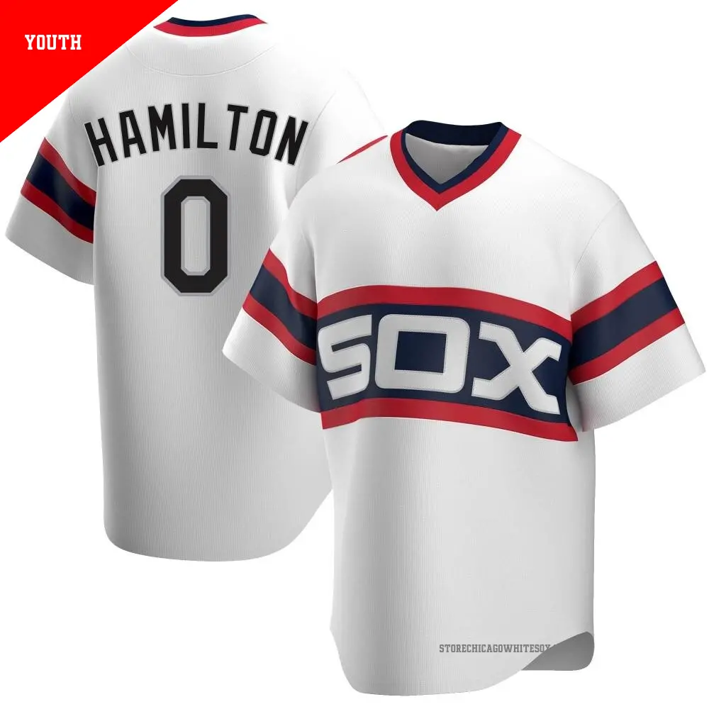 Youth ＃0 Billy Hamilton Chicago White Sox White Replica Cooperstown Collection Jersey